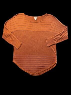 Dressbarn Burnt Orange Knit Pullover Sweater Boat Neck Curved Hem Medium